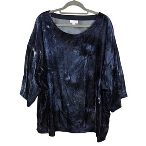 J. Jill Pure Velvet Tie Dye Kimono Sleeve Top Boxy Blue Size XL Whimsigoth
